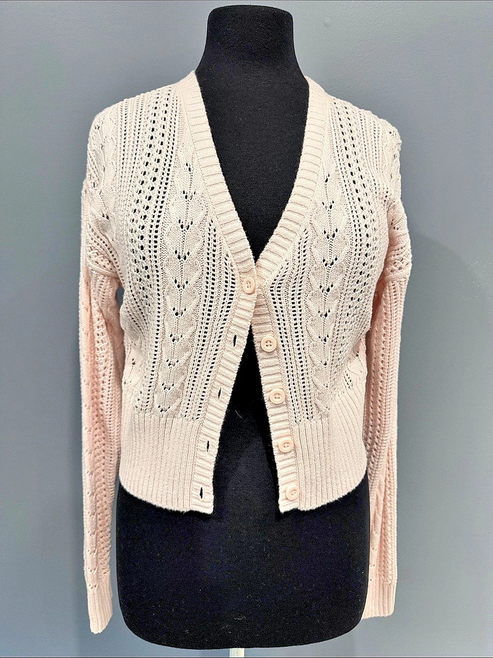 Hollister Pointelle Knit Cardigan in Pink Size XS Like New